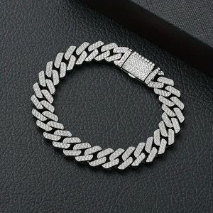 Silver Cuban Link Chain Bracelet Iced Out Miami With Diamond Bling